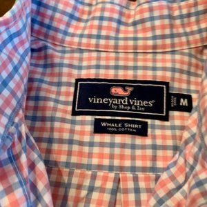 Vineyard Vines peach/blue checked LS button-down